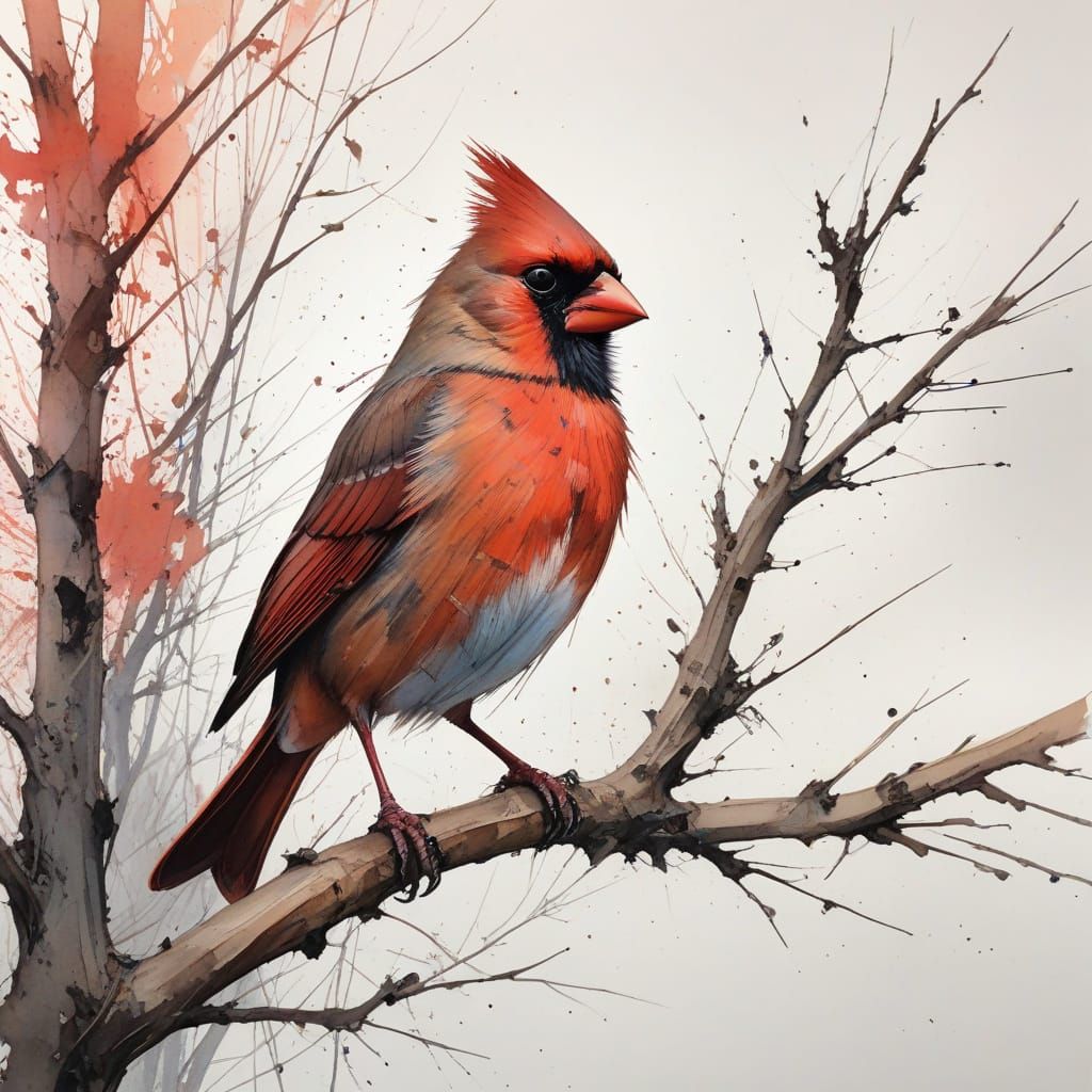 Vibrant Urban Park Dawn with Confident Cardinal