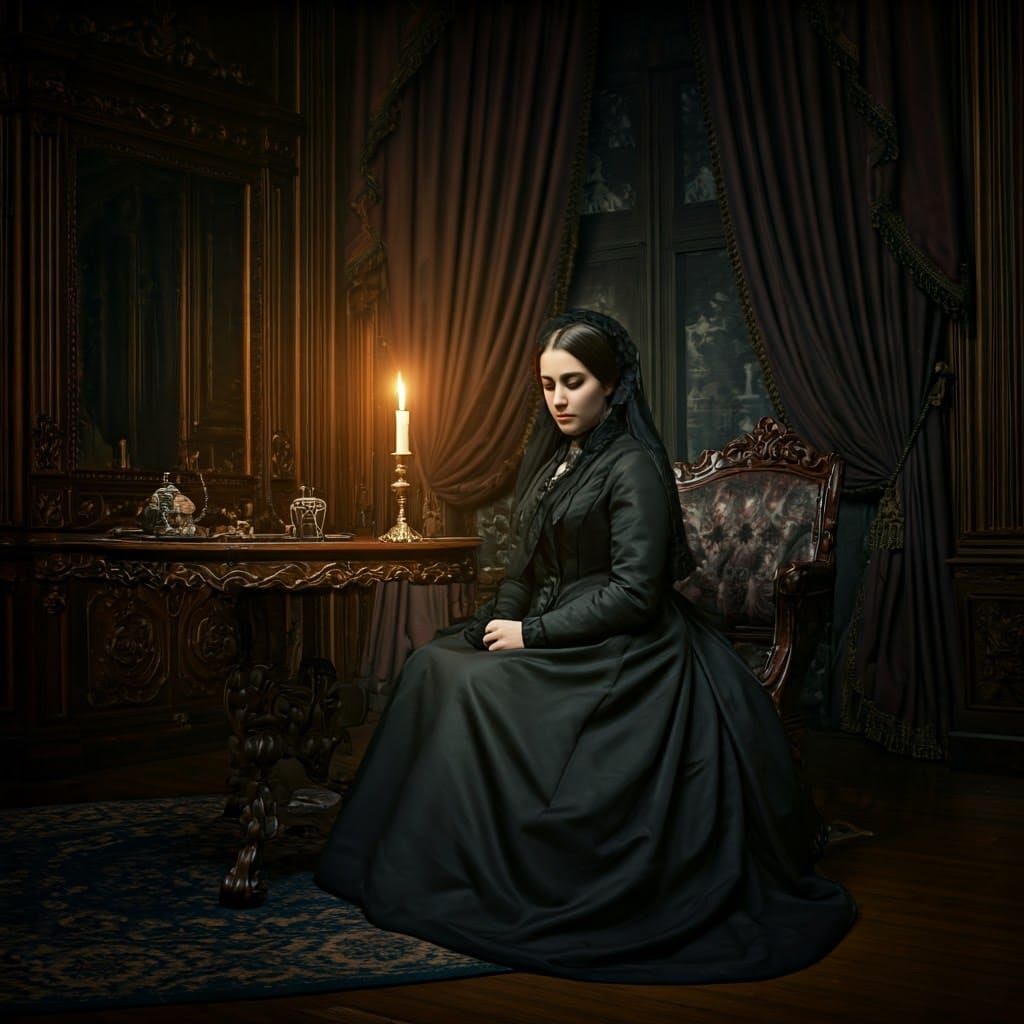 Victorian Woman in Mourning: A Pre-Raphaelite Portrait