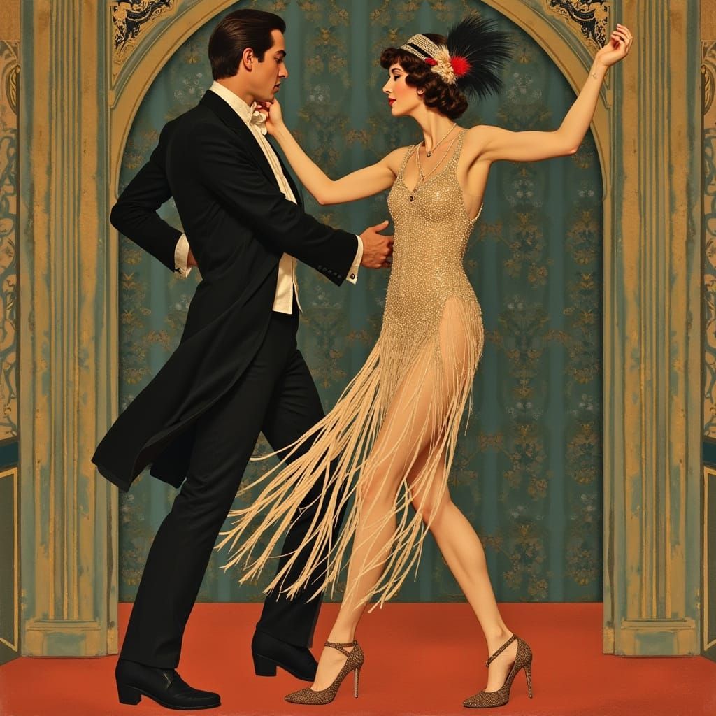 Flapper Girl Dancing in Art Deco Style
