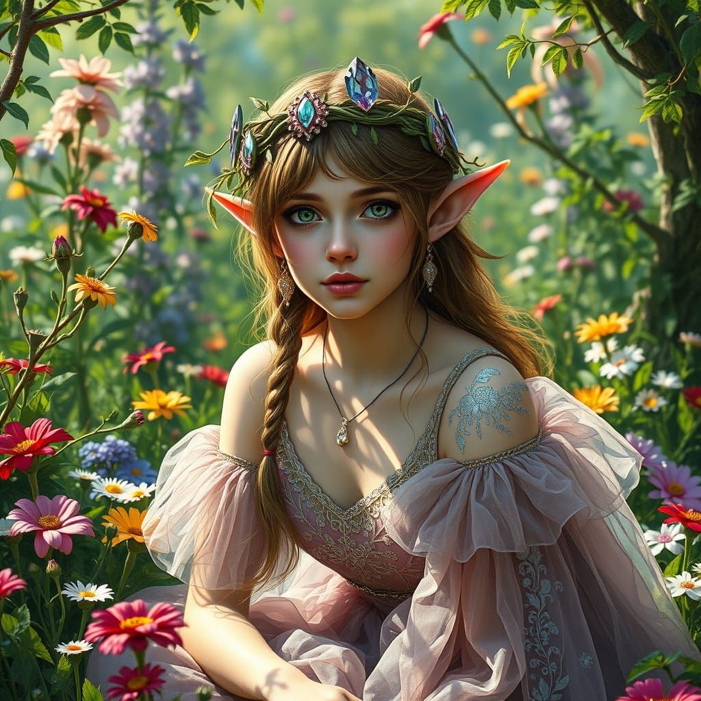 Elven Princess in Glade, Art Nouveau Style