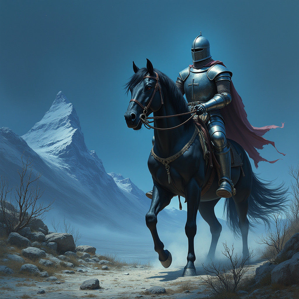 Gallant Knight on Black Stallion in Barren Lands