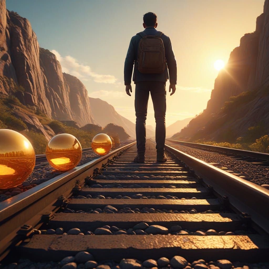 Surreal Cliffside Scene with Glowing Spheres