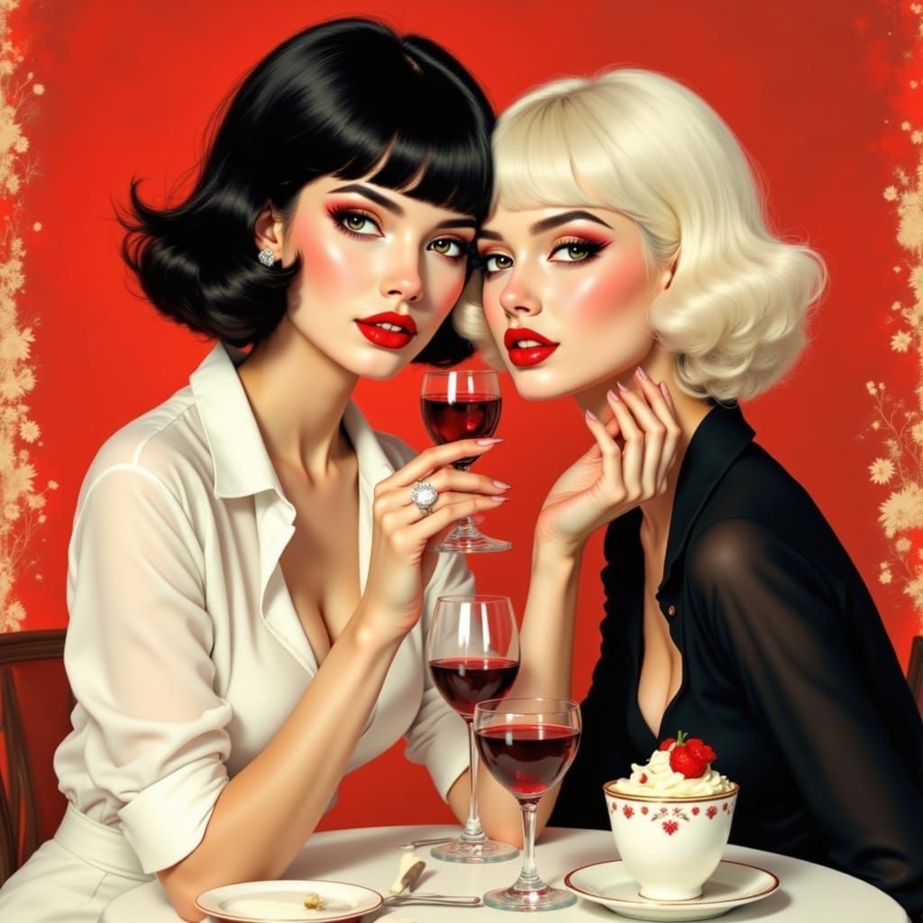 Vintage Pin-Up Style Women Find Love in Black and White