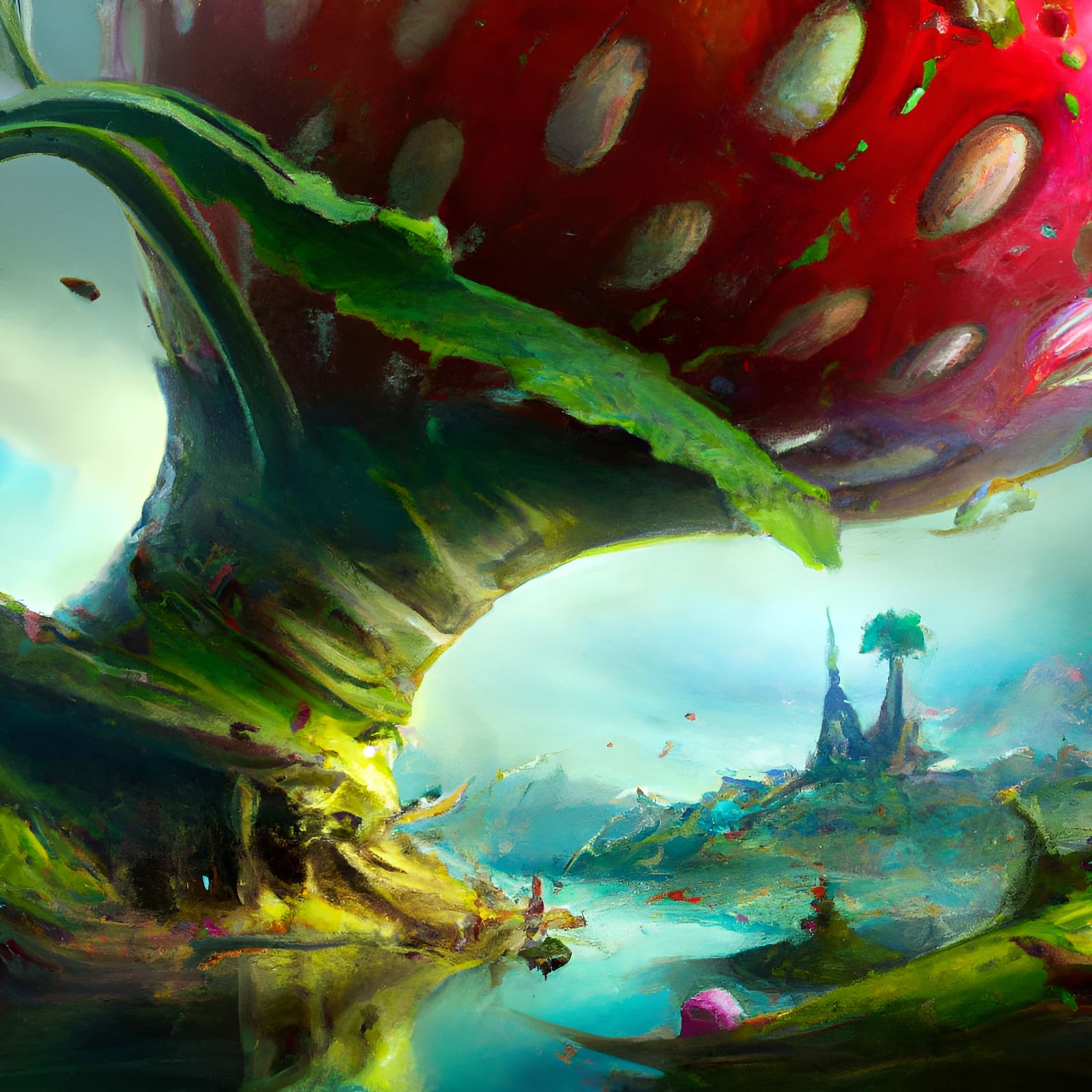 Giant Strawberry Island: Acrylic Painting in 8K