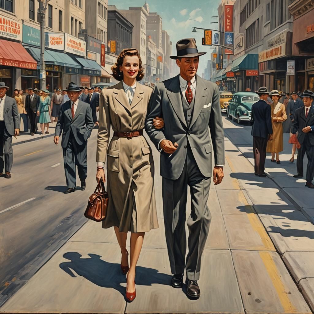 Hollywood Couple in 1947: Detailed Oil Painting