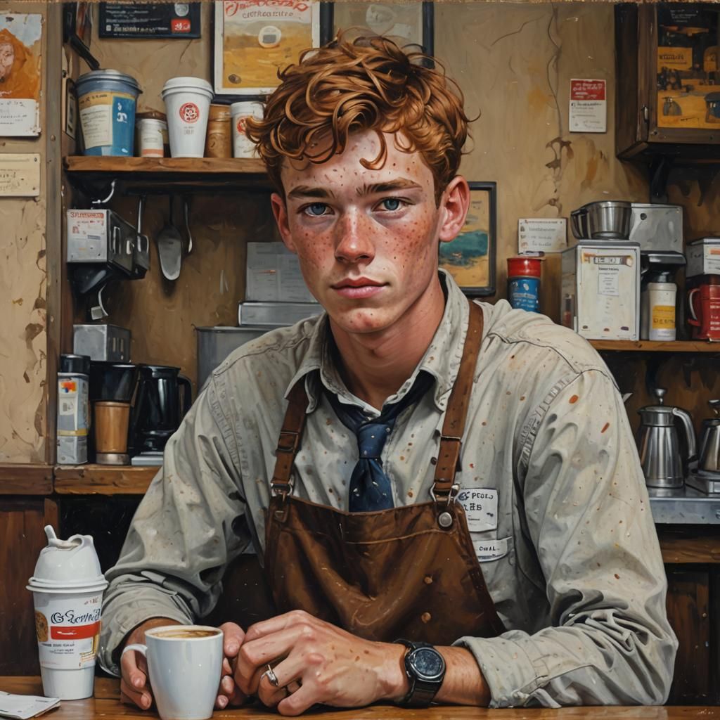 Freckled Barista: An Oil Painting Portrait