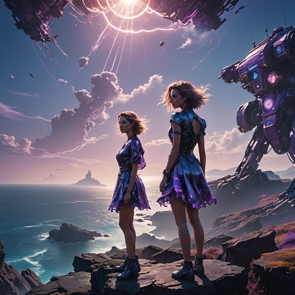 Sci-Fi Woman on Cliff with Mechanical Augmentations