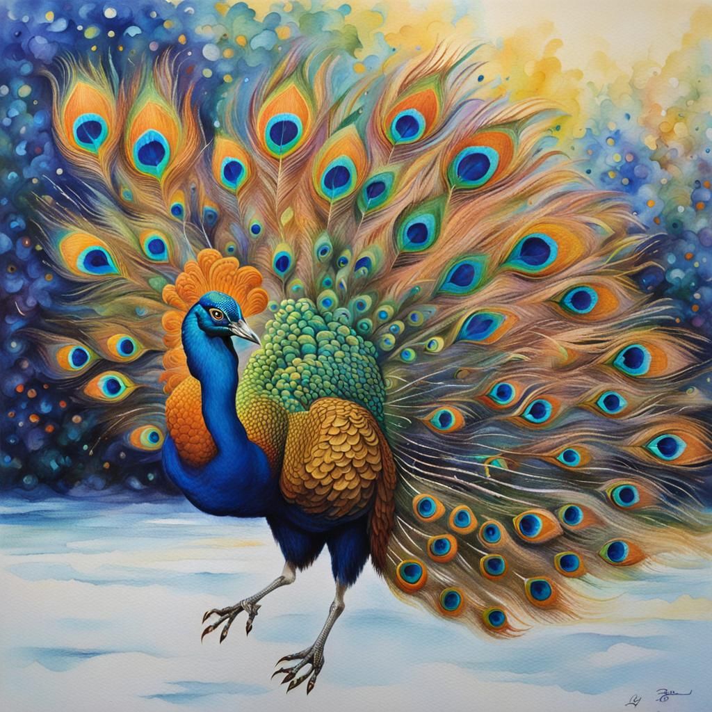 Peacock in Flight with Colorful Plumage