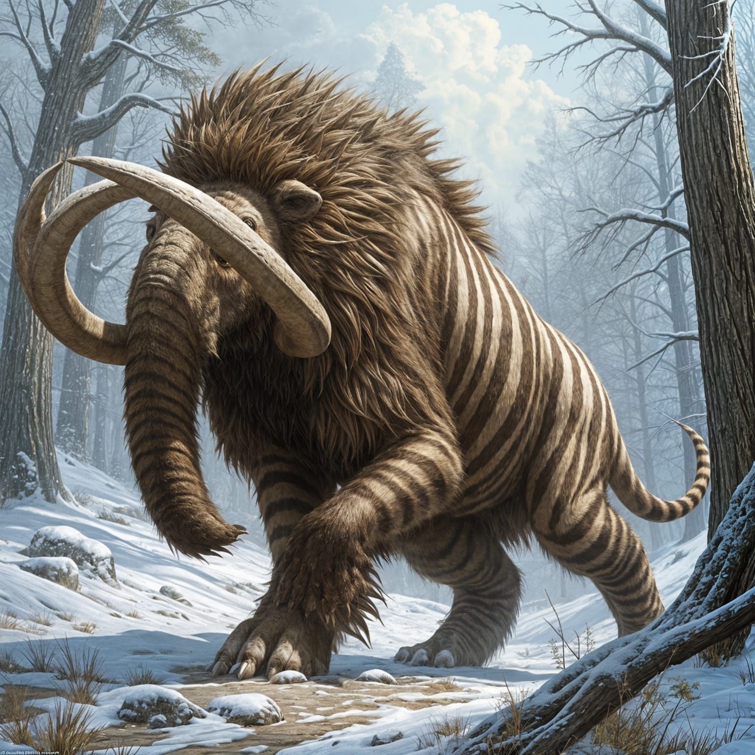 Prehistoric Woolly Beast in Dynamic Savannah Pose