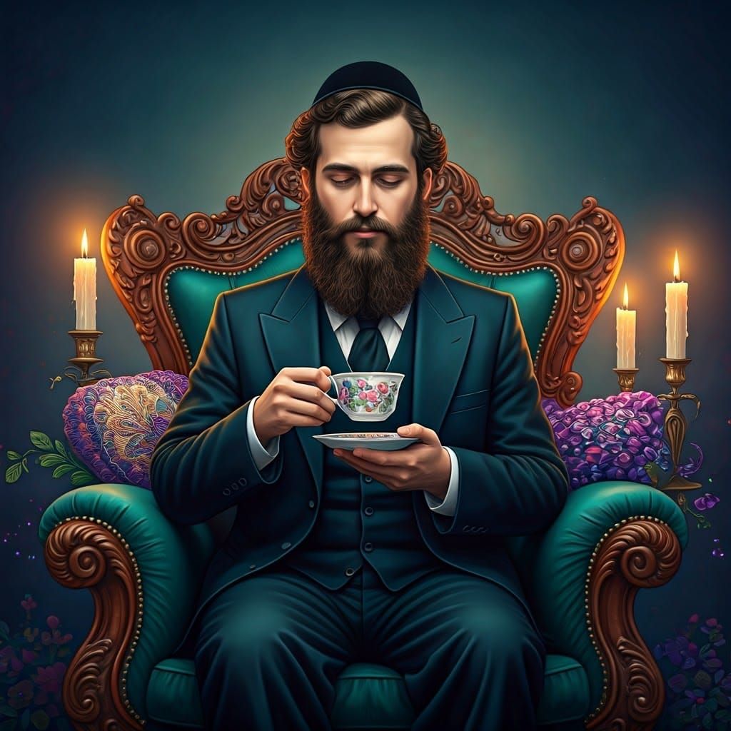 Serene Hasidic Man with Tea in Golden Age Style