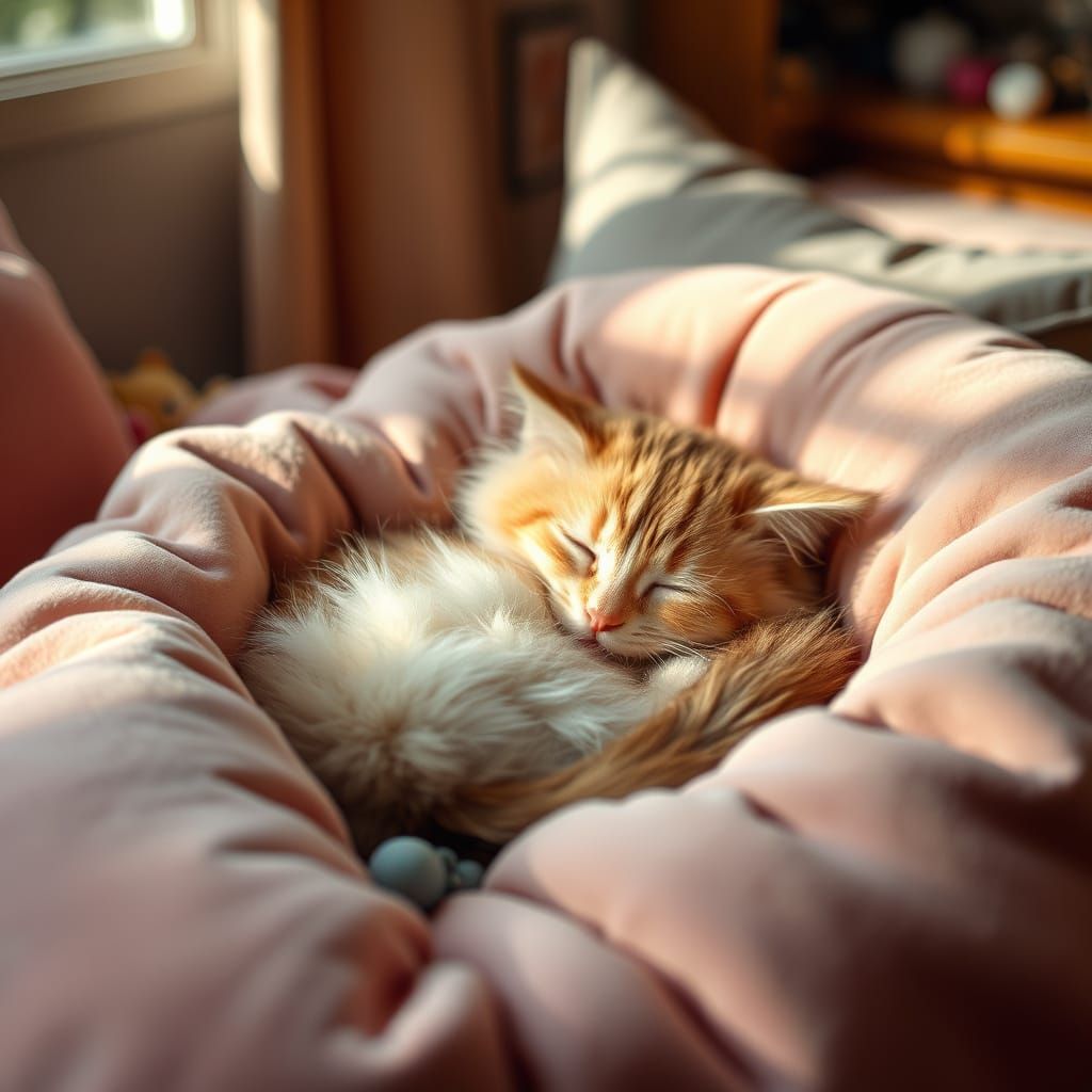 Cozy Feline Slumber Scene in Pastel Hues