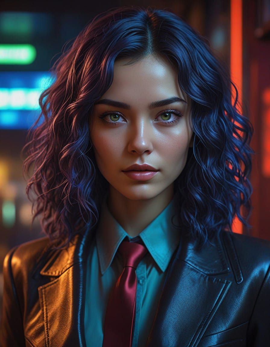 Cyberpunk Goddess in Violet Glow