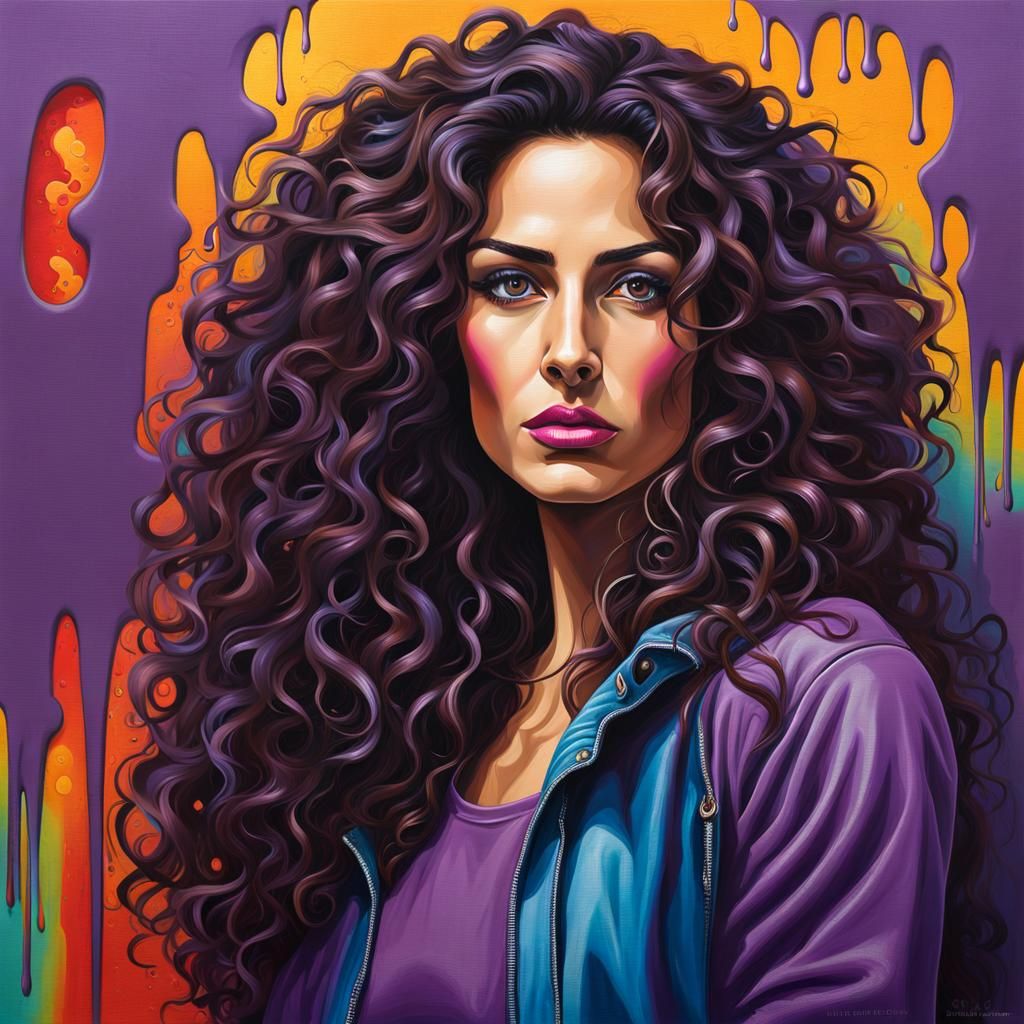Beautiful Woman in Purple Sweater, Graffiti Art Style