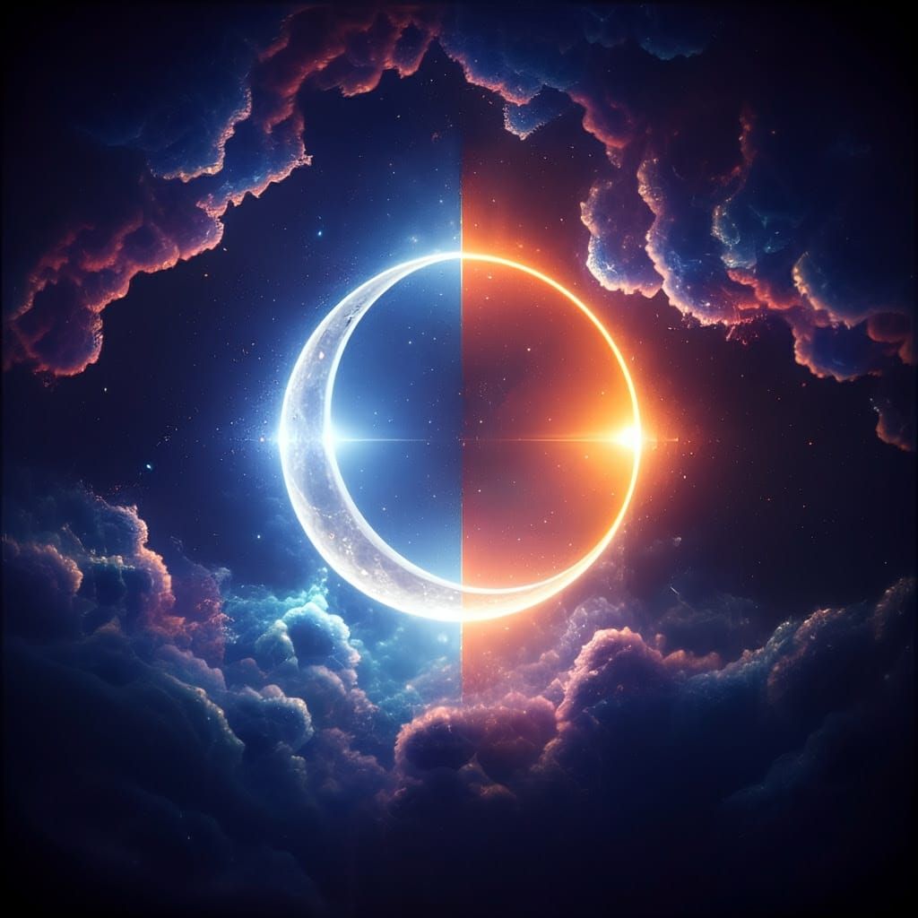 Mystical Convergence of Sun and Moon in Dreamlike Fantasy La...