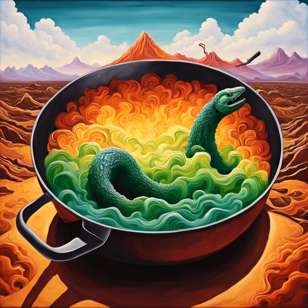 Steampunk Sandworm in Frying Pan, Spray Paint Art