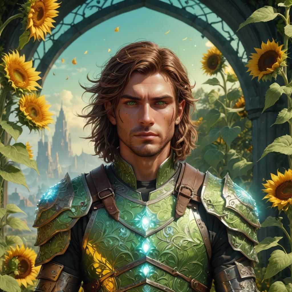 A detailed, beautiful, young fae male warrior. With brown ha...