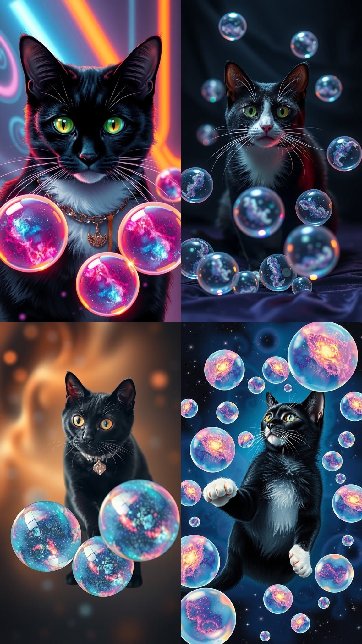 Tuxedo Cat Plays with Galaxy Nebula Orbs