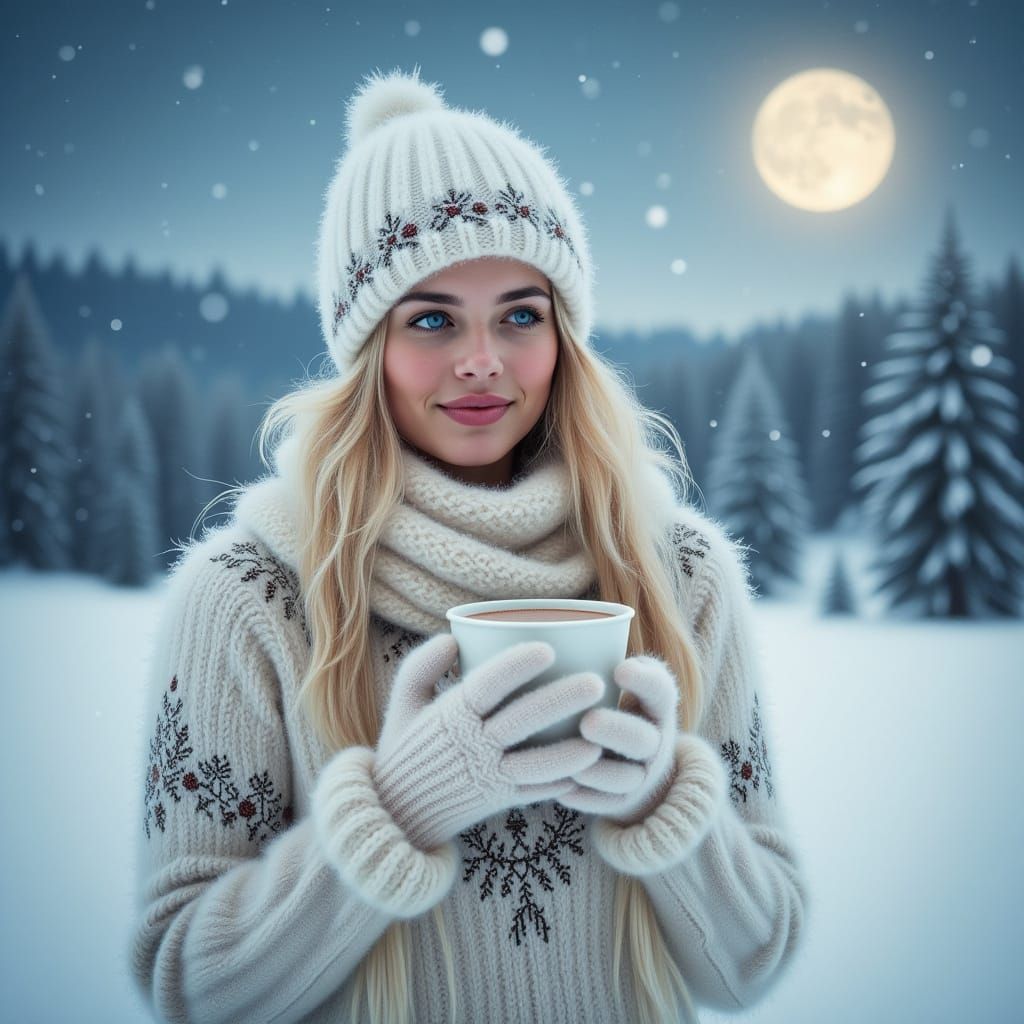 Nordic Woman Portrait in Winter Landscape