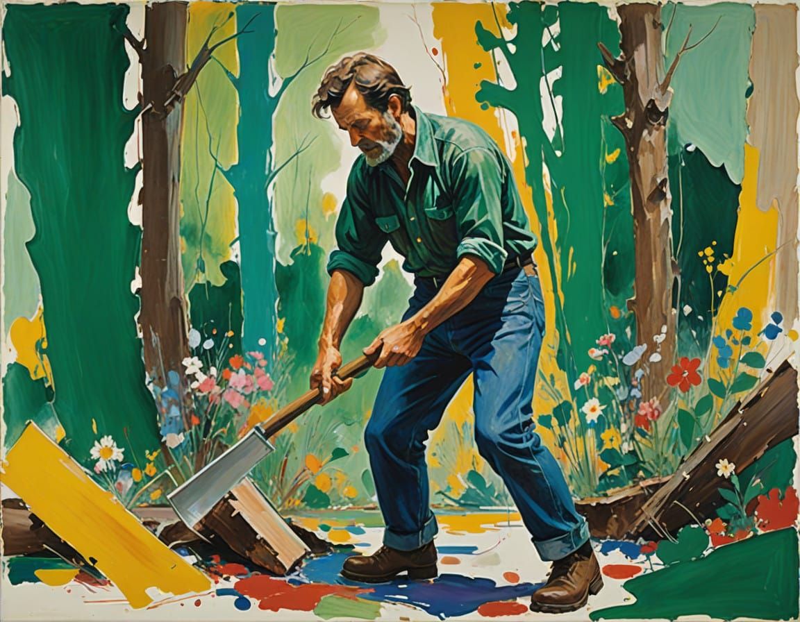 Rugged Lumberjack in Vibrant Forest Landscape