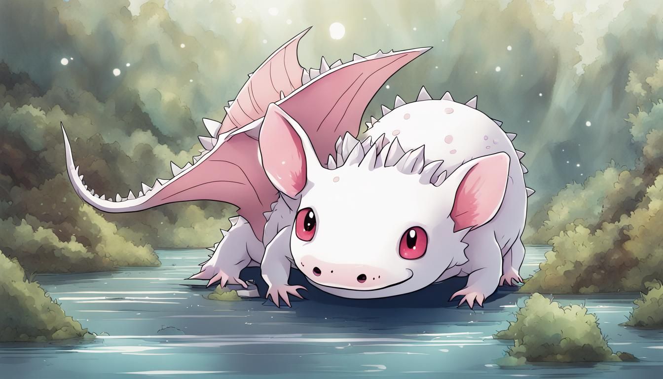 Dragon Axolotl in Anime Style