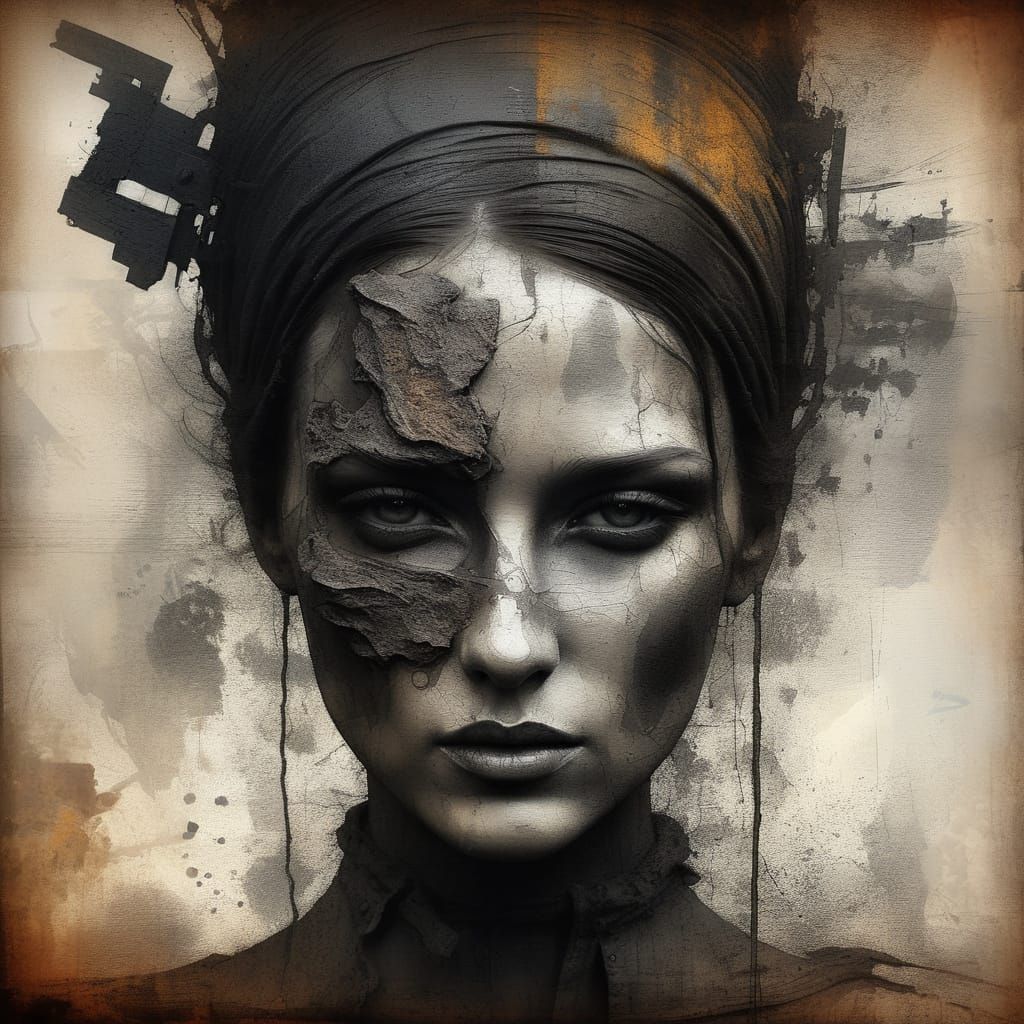 Ephemeral Beauty Portrait in Gritty Mixed Media Style