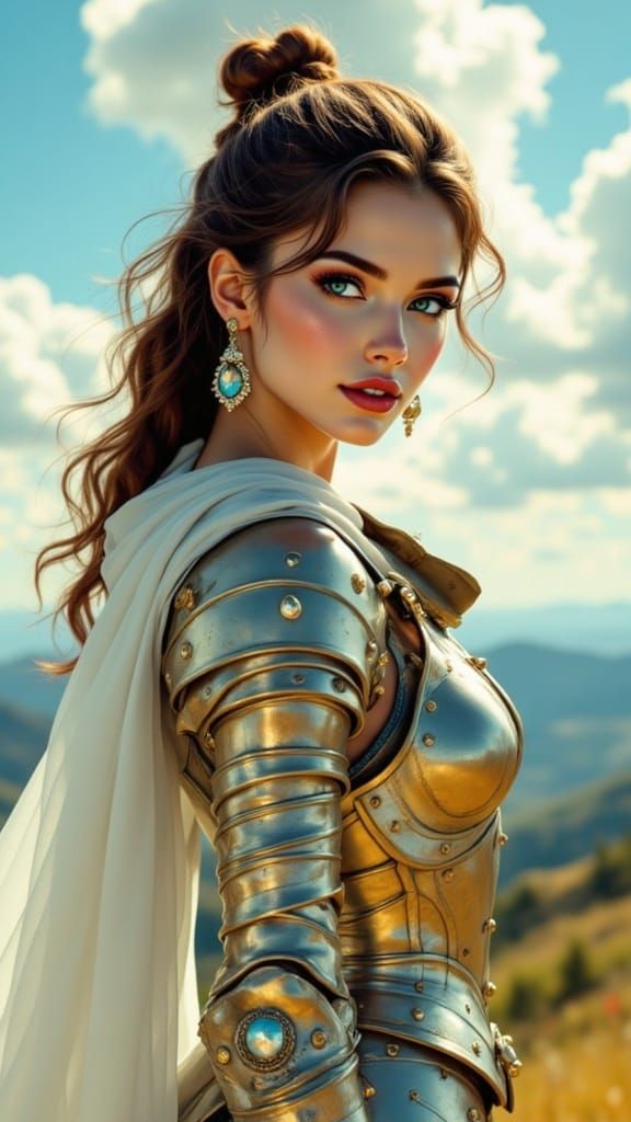 Glowing Knight Warrior Woman in Photorealistic Style