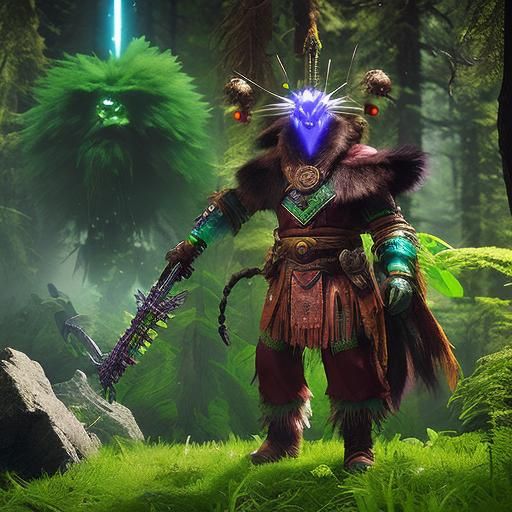 Sasquatch Shaman in 1980s RPG Arcade Style
