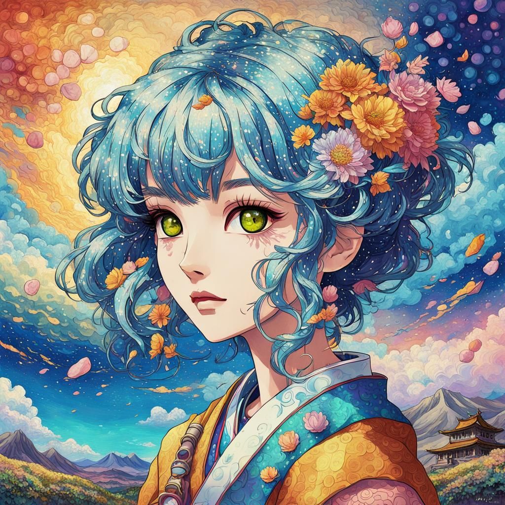 Anime Girl Portrait in Post-Impressionistic Style