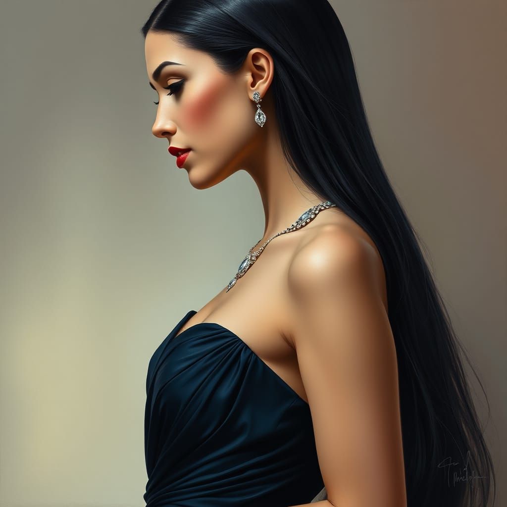 Elegant Woman in Jewel-Toned Evening Gown