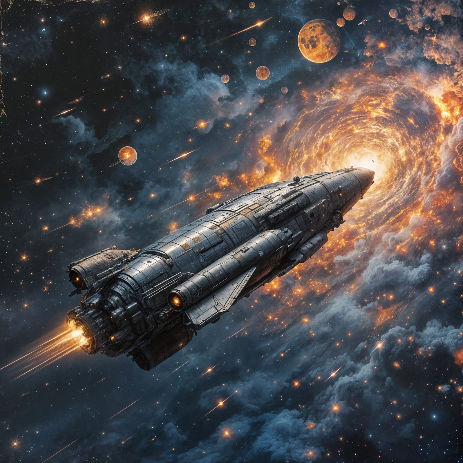 Cosmic Firefly Spaceship Cruises Through Starry Galaxy