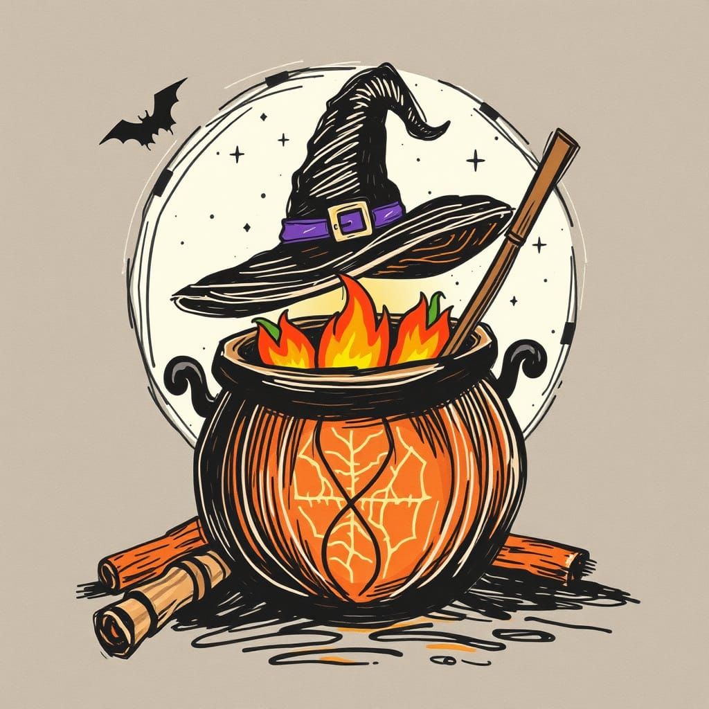 Cute Halloween Witch's Cauldron Illustration