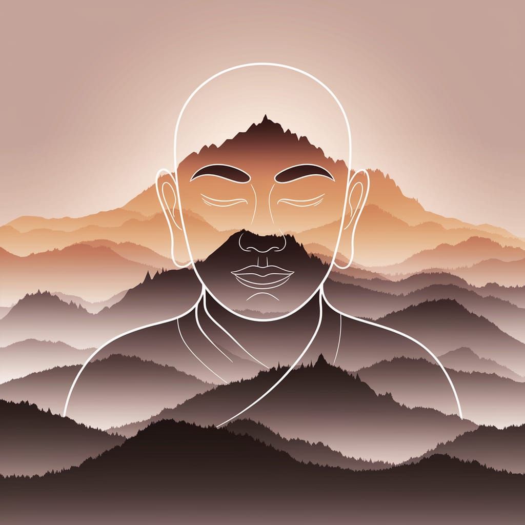 Serene Monk Landscape in Sunset Glow