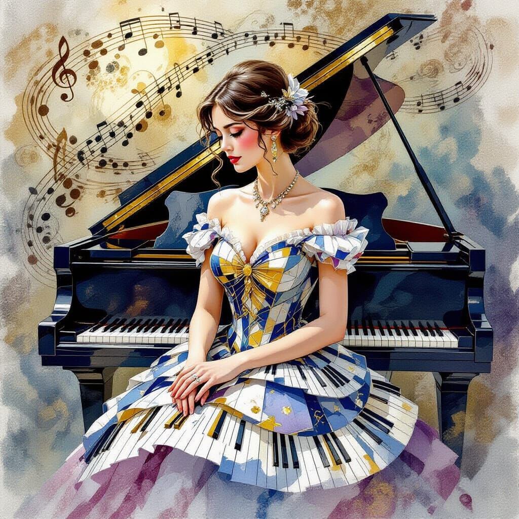 Woman of Silence: Detailed Golden Music Art