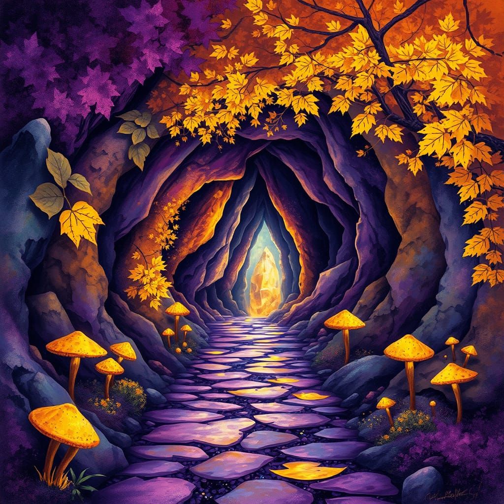 Mystical Path to Crystal Cave in Alcohol Ink Style