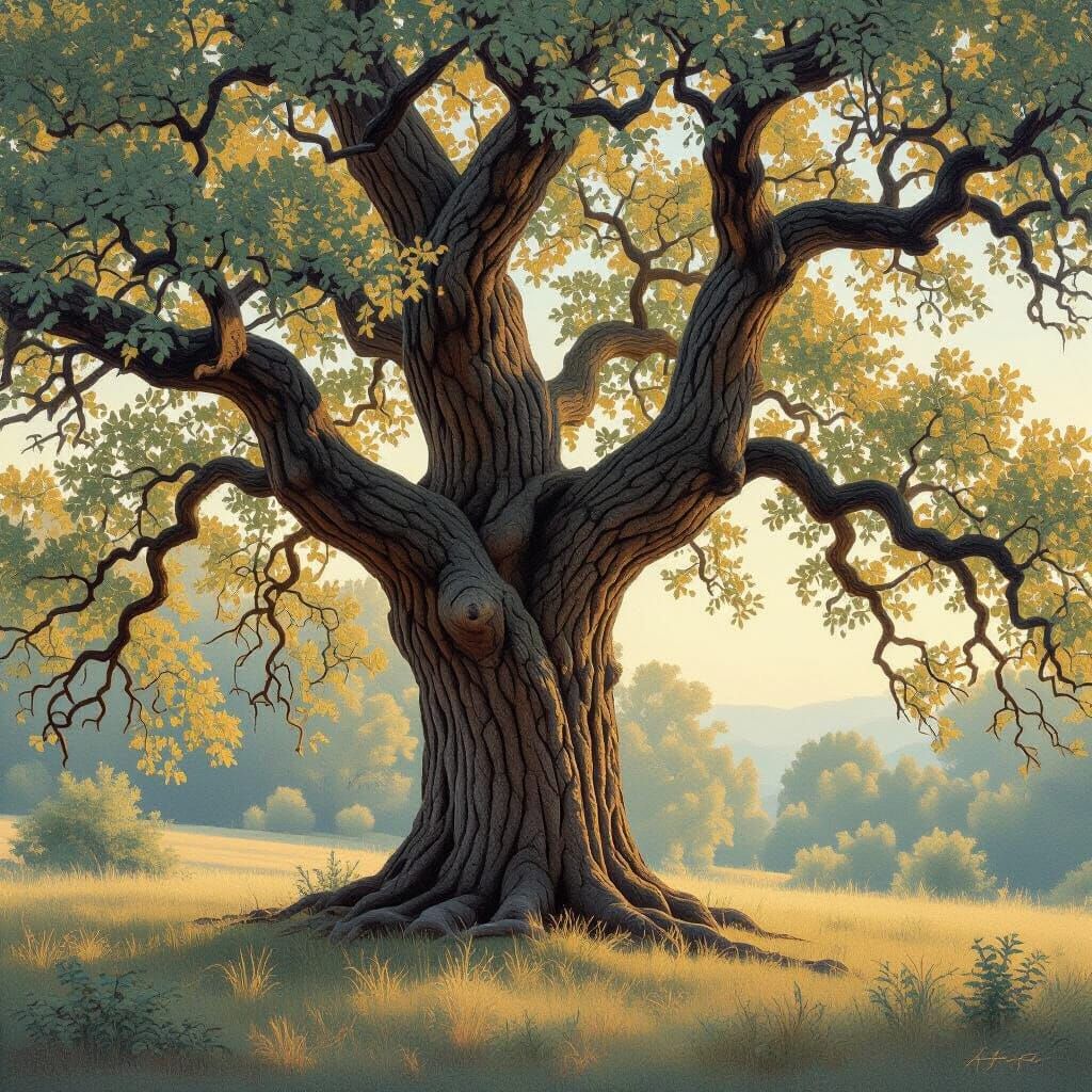 Ancient Oak Tree in Soft Morning Light