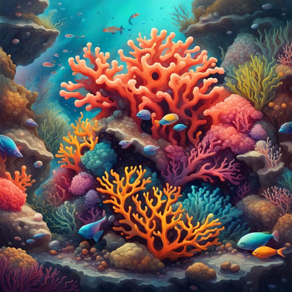 Vibrant Coral Reef Graffiti Art Illustration