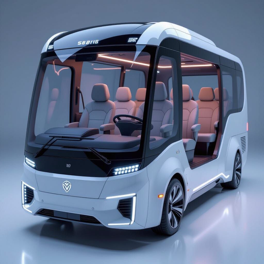 Futuristic Artificial Leather Bus in High-Tech Style