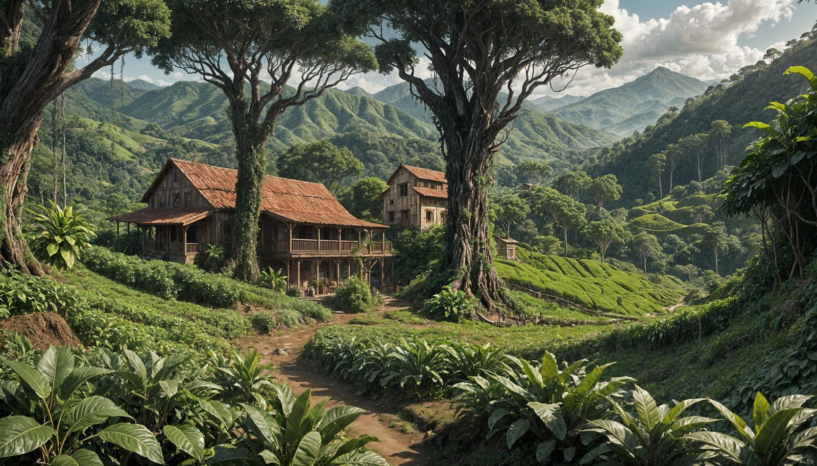 Colombian Coffee Plantation in Graphic Novel Style