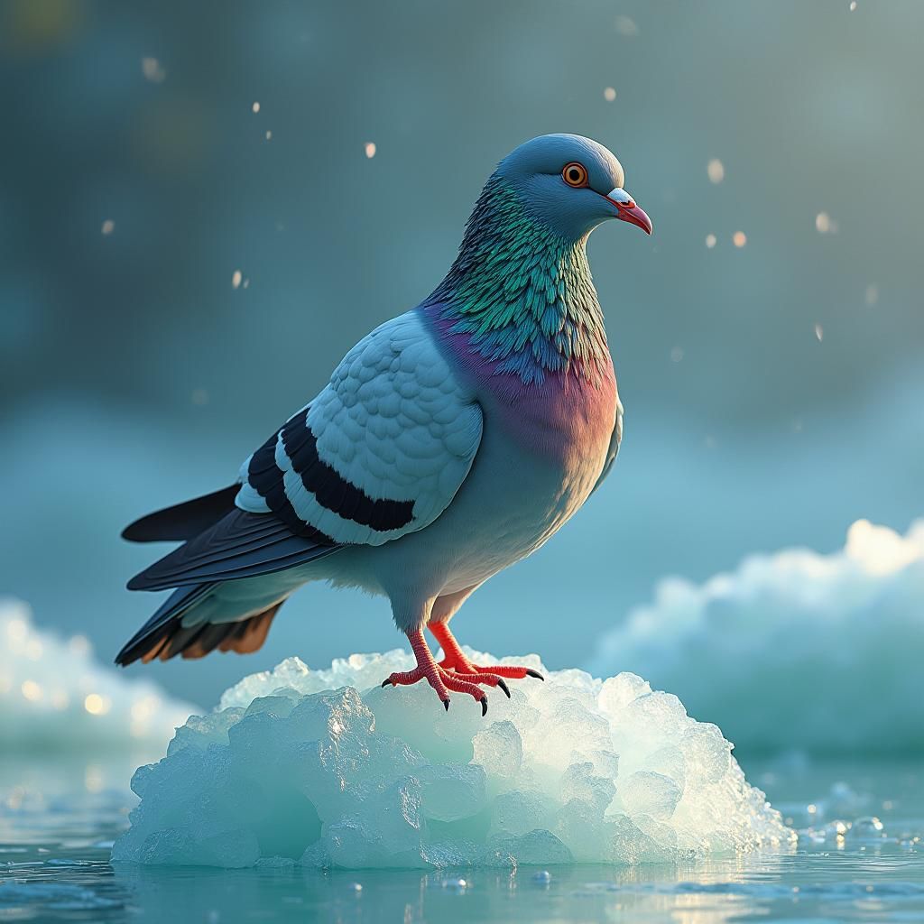 Pigeon on Melting Ice Block: Matte Painting
