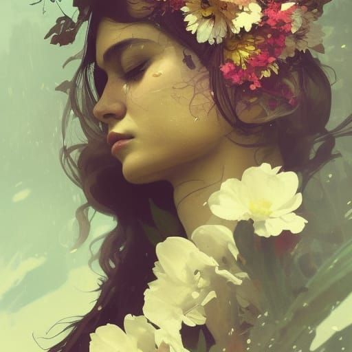 Double Exposure Portrait: Woman with Flowers