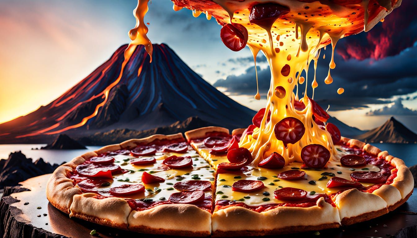 Pizza Volcano Eruption in Alcohol Ink Style