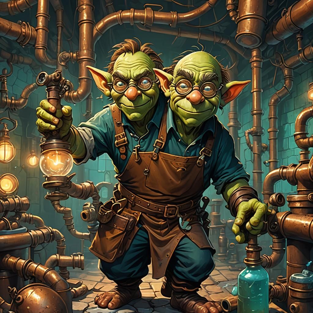 Goblin Plumber in Fantasy Guild, Digital Matte Painting
