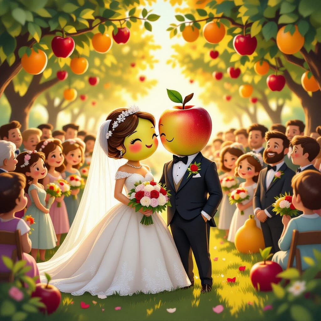 Whimsical Apple Couple Wedding in Enchanted Orchard