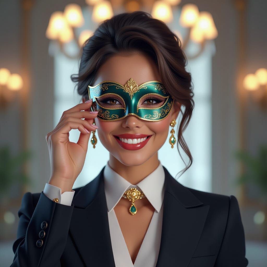 Smiling Woman at Masquerade Ball in Art Nouveau Style