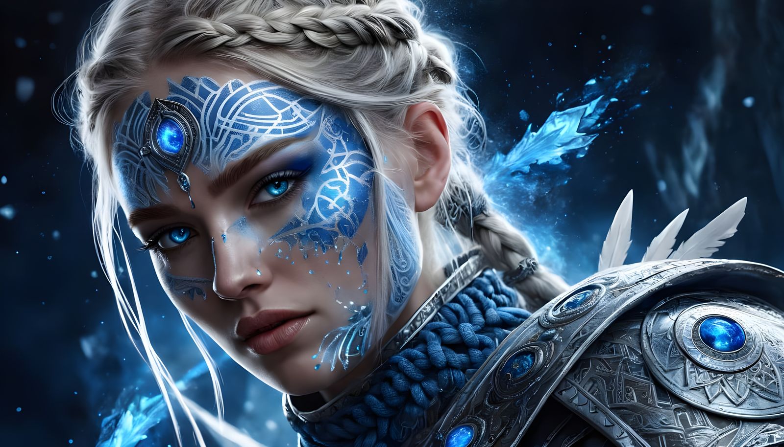 Epic Fantasy Warrior in Frosty Armor and Snowy Landscape