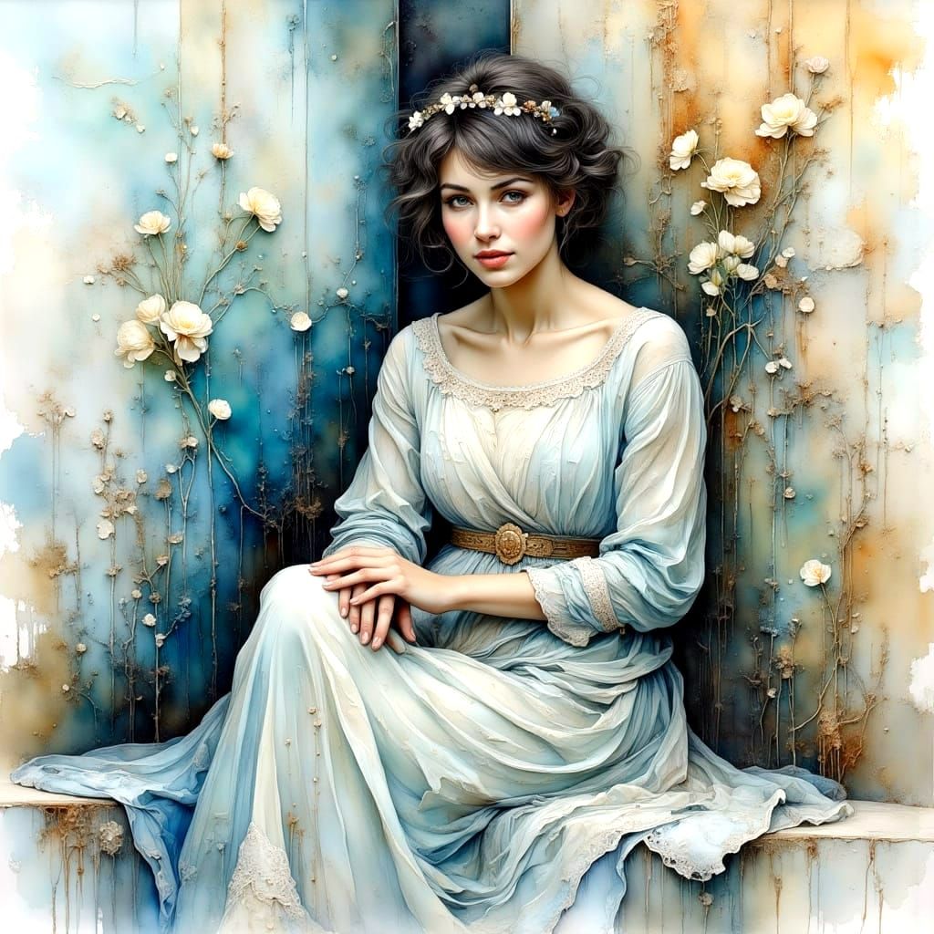 Textured Watercolor Painting with Impasto and Craquelure