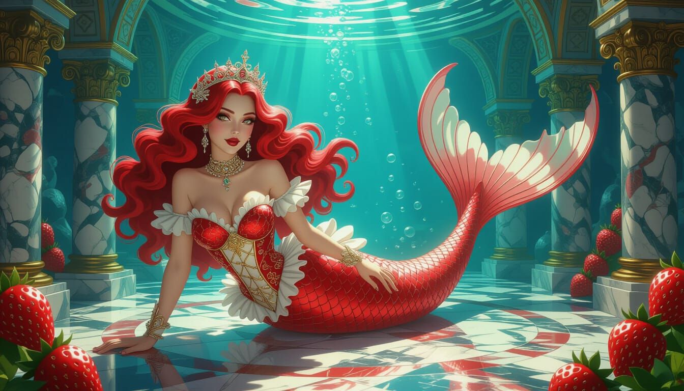 Steampunk Mermaid Queen with Strawberry Tail