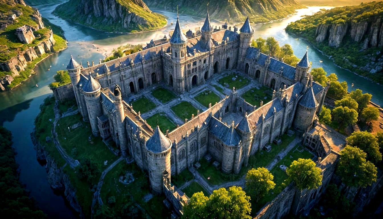 Epic Medieval Dungeon Sky View: Digital Matte Painting