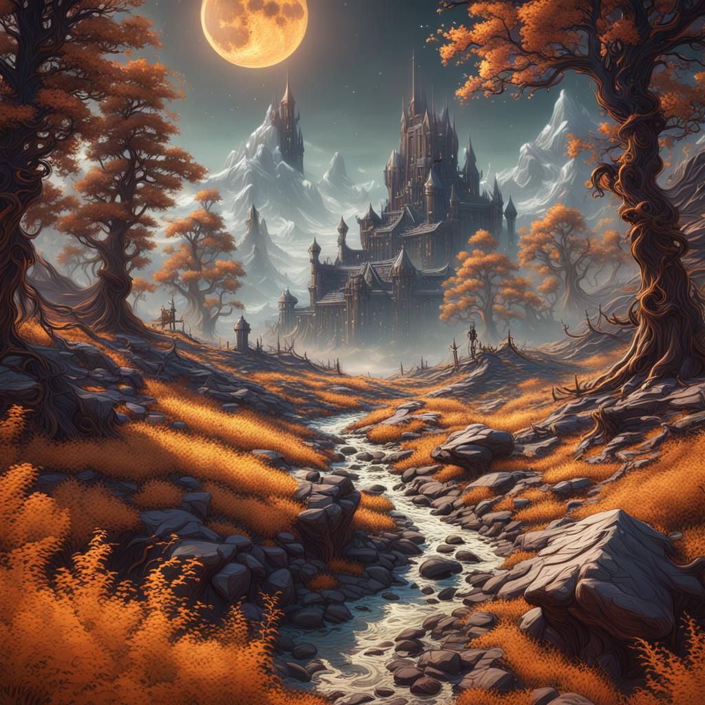 Fantastical Hunter's Moon Matte Painting in Deep Color