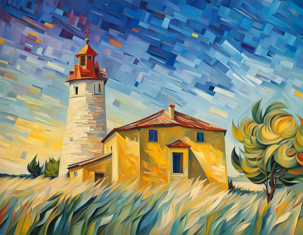 Abstract Painting in Post-Impressionist Cubist Style